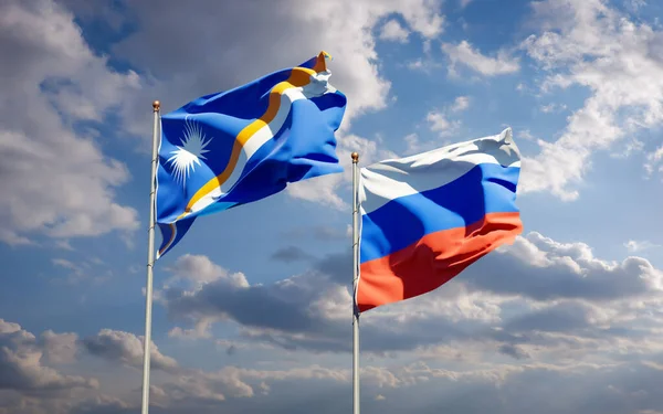 Prachtige Nationale Vlaggen Van Marshall Eilanden Rusland Samen Achtergrond Kunstwerkconcept — Stockfoto