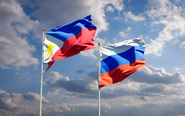 Hermosas Banderas Estatales Nacionales Filipinas Rusia Juntas Fondo Del Cielo —  Fotos de Stock