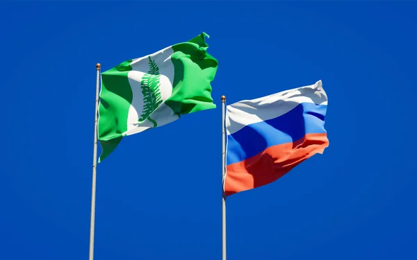 Hermosas Banderas Estatales Nacionales Isla Norfolk Rusia Juntas Fondo Del — Foto de Stock