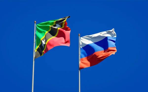 Prachtige Nationale Vlaggen Van Saint Kitts Nevis Rusland Samen Achtergrond — Stockfoto