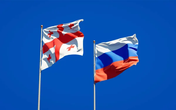 Krásné Národní Státní Vlajky Gruzie Ruska Společně Obloze Pozadí Koncept — Stock fotografie