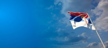 Boşluğu olan Sırbistan 'ın güzel ulusal bayrağı. Sırbistan 'ın bayrağı 3B metin sanatına ayrılmış geniş bir arkaplanda.