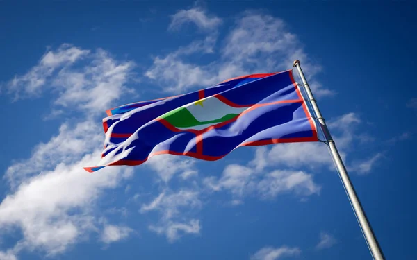 Vackra Nationalstatens Flagga Sint Eustatius Fladdrar Himlen Bakgrund Låg Vinkel — Stockfoto