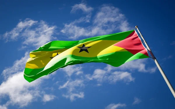 Beautiful National State Flag Sao Tome Fluttering Sky Background Low — Stock Photo, Image