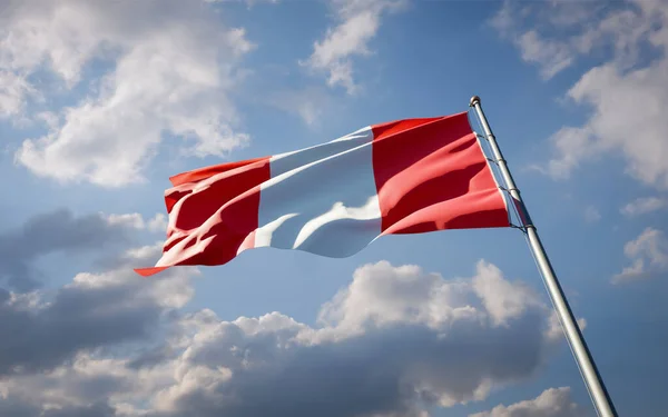 Hermosa Bandera Nacional Del Estado Perú Ondeando Fondo Del Cielo — Foto de Stock