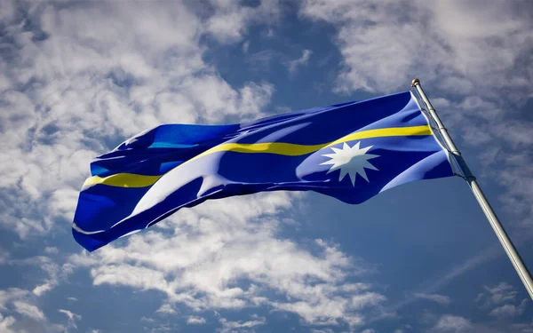 Beautiful National State Flag Nauru Fluttering Sky Background Low Angle — Stock Photo, Image