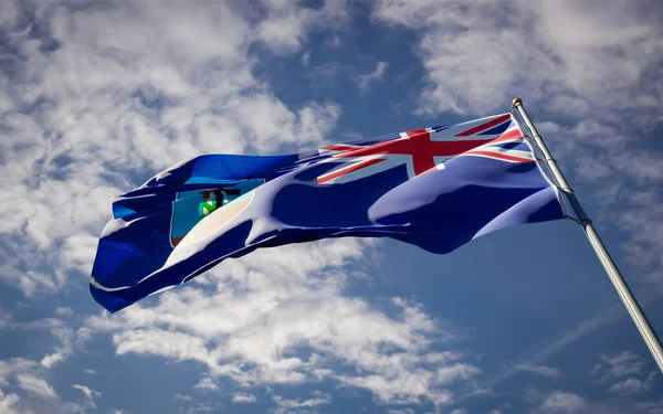 Vackra Nationalstatens Flagga Montserrat Fladdrar Himlen Bakgrund Låg Vinkel Närbild — Stockfoto