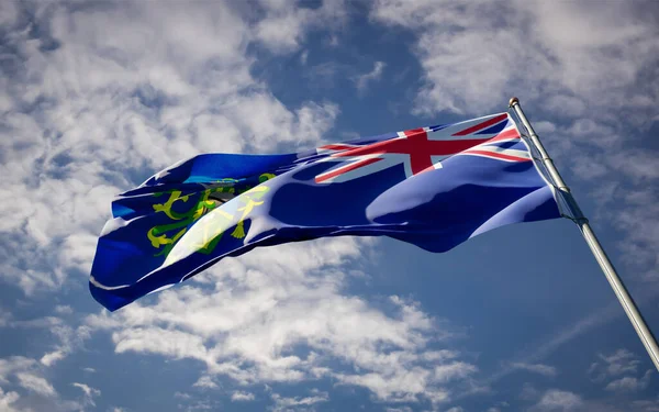 Vackra Nationalstatens Flagga Pitcairn Fladdrar Himlen Bakgrund Låg Vinkel Närbild — Stockfoto