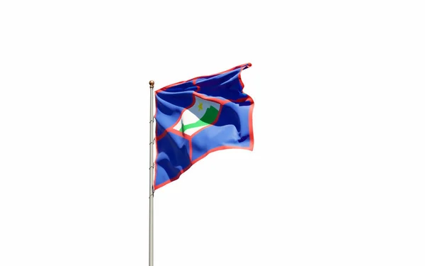 Sint Eustatius Gyönyörű Nemzeti Zászlója Lobogott Hátterében Alacsony Szögű Közeli — Stock Fotó
