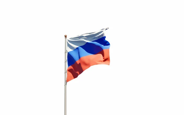 Piękna Narodowa Flaga Rosji Trzepotanie Tle Nieba Niski Kąt Zbliżenie — Zdjęcie stockowe