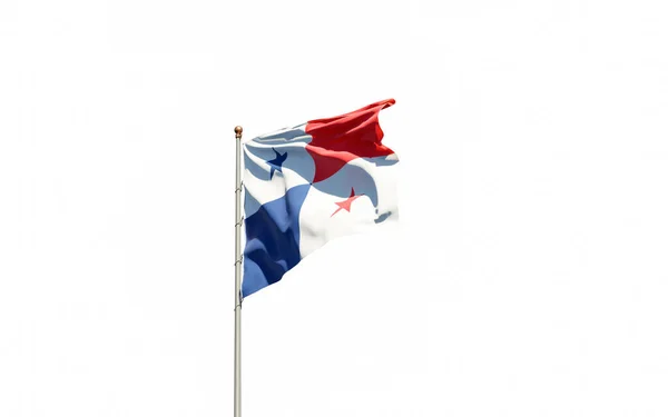 Panama Gyönyörű Nemzeti Zászlója Lobogott Hátterében Alacsony Szögű Közeli Panama — Stock Fotó