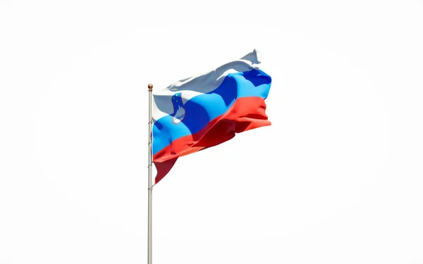 Prachtige Nationale Vlag Van Slovenië Witte Achtergrond Afzonderlijke Close Slovenië — Stockfoto