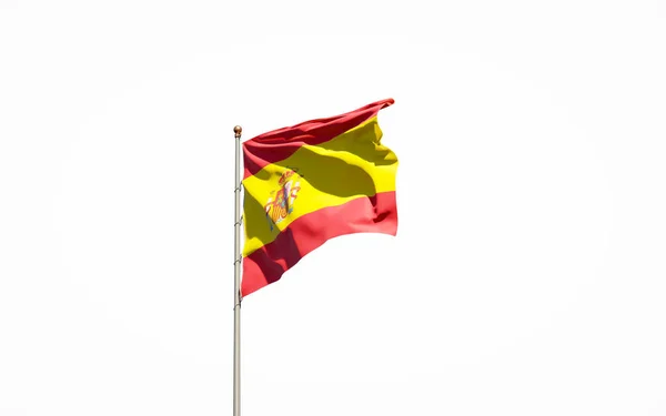 白い背景にスペインの美しい国家旗 隔離されたクローズアップスペインの旗3Dアートワーク — ストック写真