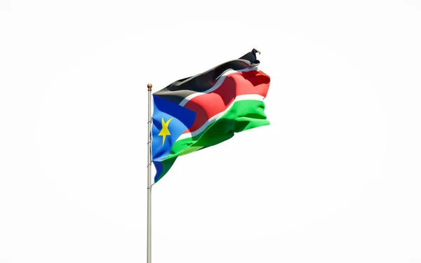 Bela Bandeira Nacional Sudão Sul Sobre Fundo Branco Isolado Close — Fotografia de Stock