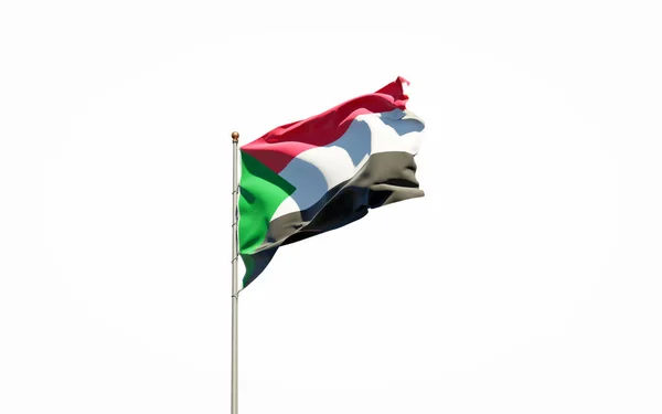 Hermosa Bandera Nacional Sudán Sobre Fondo Blanco Isolated Close Sudan — Foto de Stock