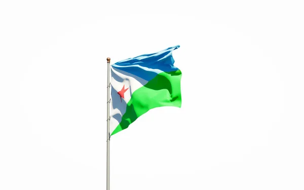 Gyönyörű Nemzeti Zászló Dzsibuti Fehér Alapon Izolált Közelkép Dzsibuti Zászló — Stock Fotó