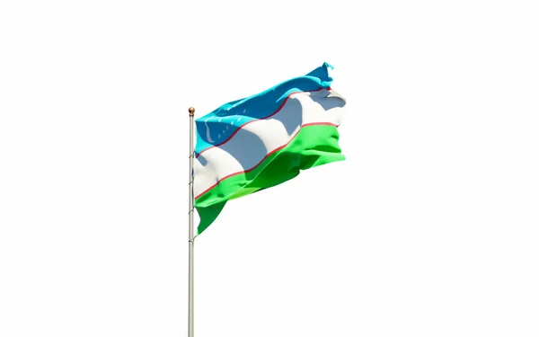 Bela Bandeira Nacional Uzbequistão Sobre Fundo Branco Isolado Close Uzbequistão — Fotografia de Stock