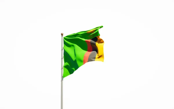 Gyönyörű Nemzeti Zászló Zambia Fehér Alapon Izolált Közelkép Zambia Zászló — Stock Fotó