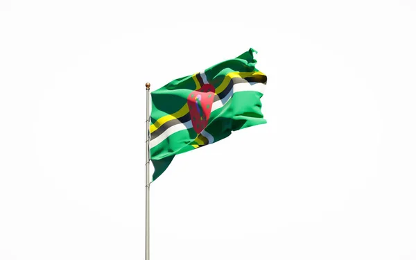 Bela Bandeira Nacional Estado Dominica Sobre Fundo Branco Isolado Close — Fotografia de Stock