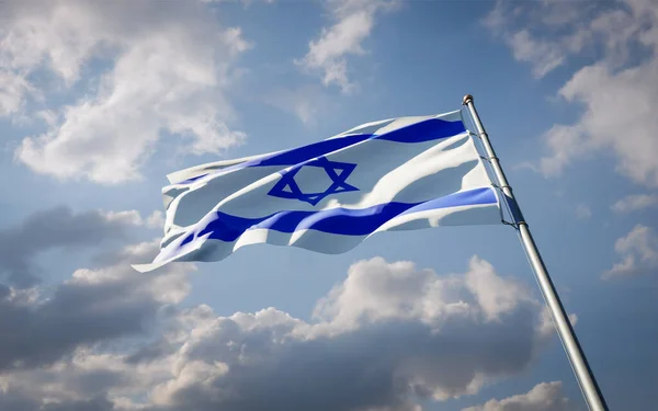 Vacker Nationalstat Flagga Israel Fladdrar Himlen Bakgrund Låg Vinkel Närbild — Stockfoto