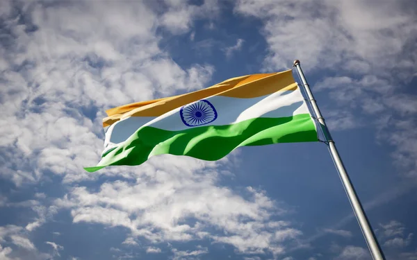 Prachtige Nationale Staatsvlag Van India Fladderend Achtergrond Van Lucht Low — Stockfoto