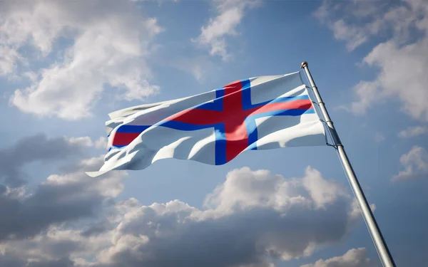 Wunderschöne Nationalflagge Der Färöer Inseln Flattert Himmel Niedrige Nahaufnahme Färöer — Stockfoto