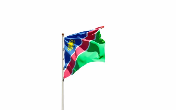 Hermosa Bandera Nacional Namibia Sobre Fondo Blanco Bandera Primer Plano — Foto de Stock