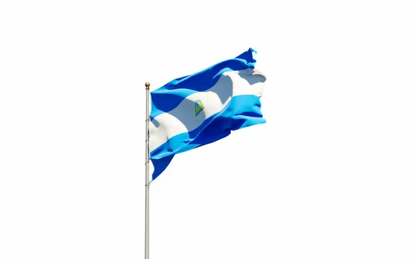 Hermosa Bandera Nacional Nicaragua Sobre Fondo Blanco Bandera Primer Plano —  Fotos de Stock