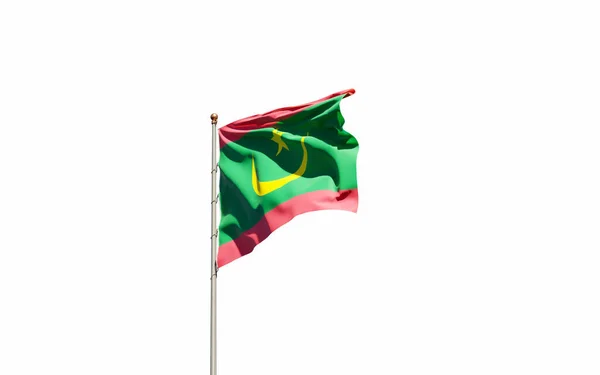 Gyönyörű Nemzeti Zászló Mauritánia Fehér Alapon Izolált Közelkép Zászló Grafika — Stock Fotó
