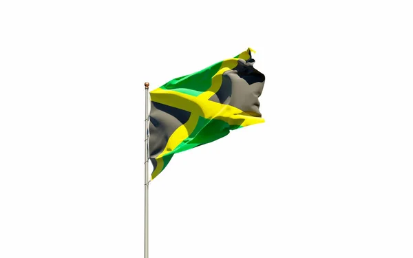 Mooie Nationale Vlag Van Jamaica Witte Achtergrond Geïsoleerde Close Vlag — Stockfoto
