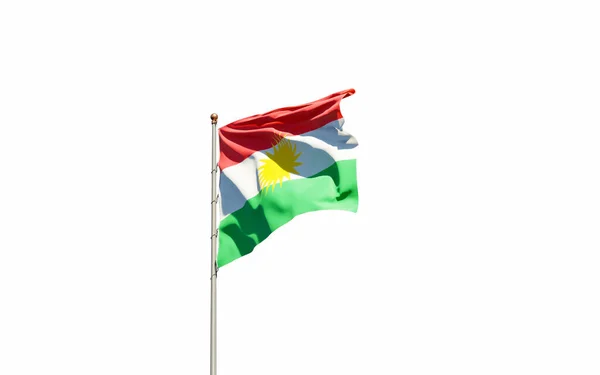 白い背景にクルディスタンの美しい国家旗 隔離されたクローズアップフラグ3Dアートワーク — ストック写真