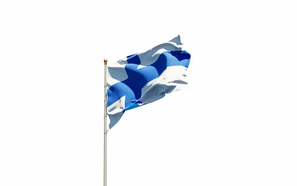 Gyönyörű Nemzeti Zászló Finnország Fehér Háttérrel Izolált Közelkép Zászló Grafika — Stock Fotó