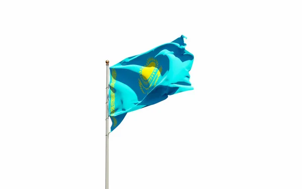 Mooie Nationale Vlag Van Kazachstan Witte Achtergrond Geïsoleerde Close Vlag — Stockfoto