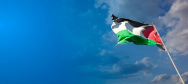 Ürdün 'ün güzel ulusal bayrağı. Arkaplanı boş. 3D metin için yer var..