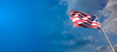 Liberya 'nın güzel ulusal bayrağı. Geniş arkaplan üzerinde boş bir alan ve 3D yazı için yer var..