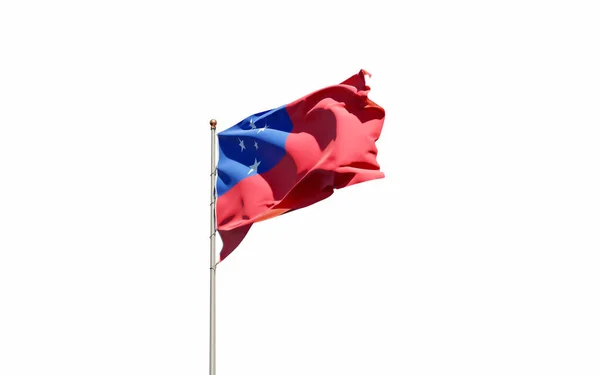 Bela Bandeira Nacional Estado Samoa Agitando Fundo Céu Baixo Ângulo — Fotografia de Stock