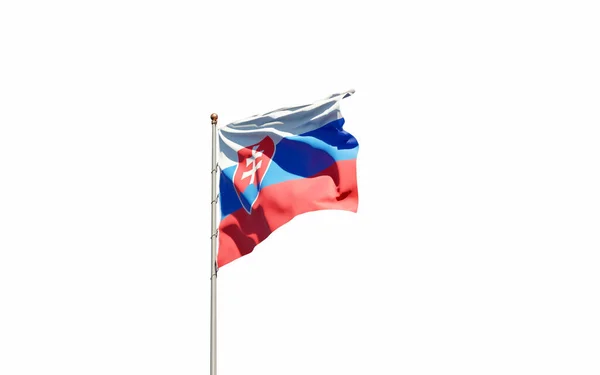 Vacker Nationalstat Flagga Slovakien Fladdrar Himlen Bakgrund Låg Vinkel Närbild — Stockfoto