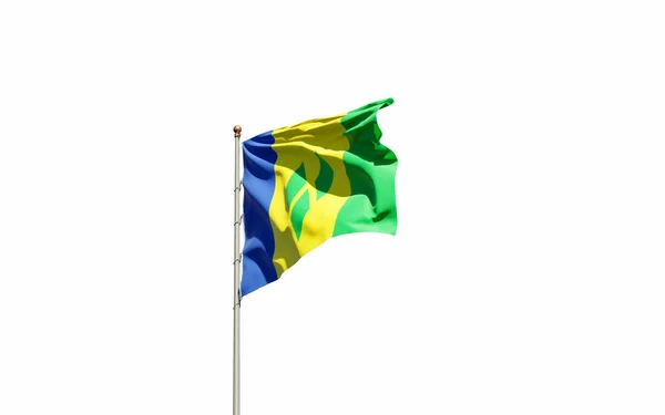 Piękna Flaga Państwa Grenadyny Trzepotanie Tle Nieba Niski Kąt Zbliżenie — Zdjęcie stockowe