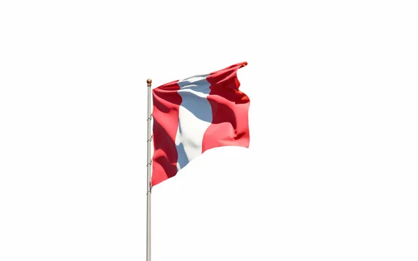ペルーの美しい国旗が空を背景になびいています 低角度クローズアップペルーの旗3Dアートワーク — ストック写真