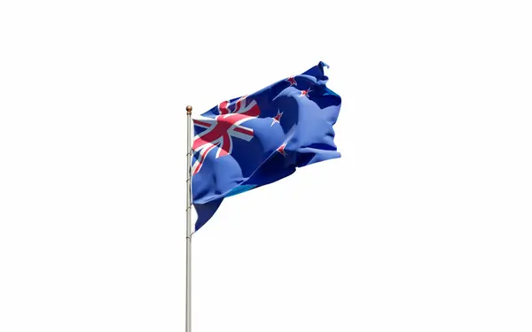 Όμορφη Εθνική Σημαία Της Νέας Ζηλανδίας Φτερουγίζει Στο Φόντο Του — Φωτογραφία Αρχείου