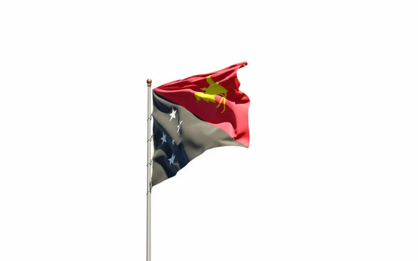 Bela Bandeira Nacional Estado Papua Nova Guiné Agitando Fundo Céu — Fotografia de Stock