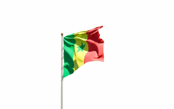 Bela Bandeira Nacional Senegal Agitando Fundo Céu Baixo Ângulo Close — Fotografia de Stock