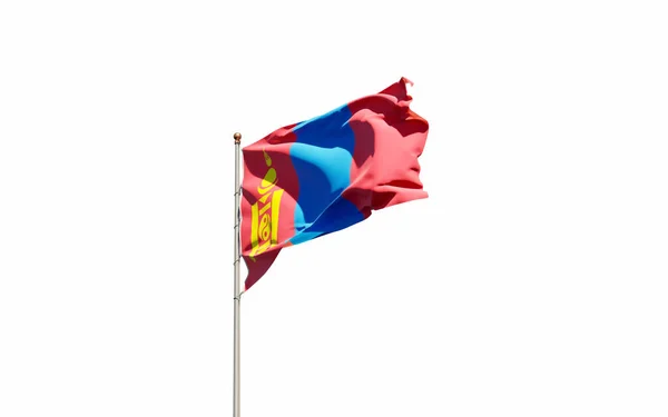 Vacker Nationalstat Flagga Mongoliet Fladdrar Himlen Bakgrund Låg Vinkel Närbild — Stockfoto