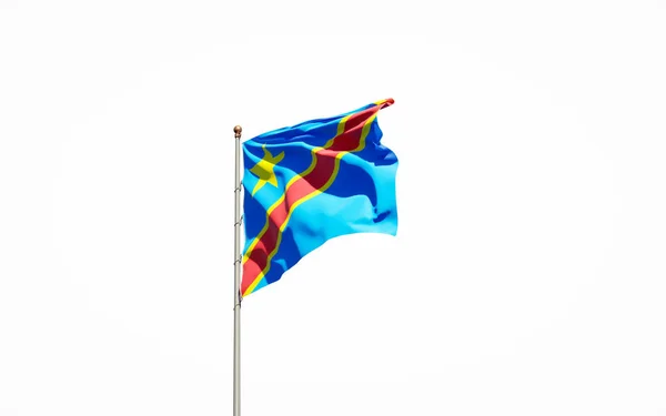 Hermosa Bandera Del Estado Congo Sobre Fondo Blanco Isolated Close — Foto de Stock