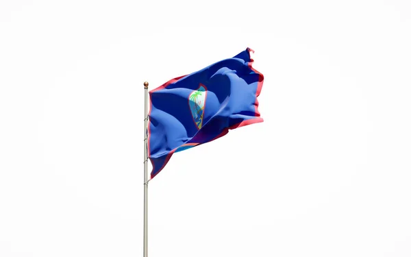 Gyönyörű Nemzeti Zászló Guam Fehér Háttérrel Izolált Közelkép Guam Zászló — Stock Fotó