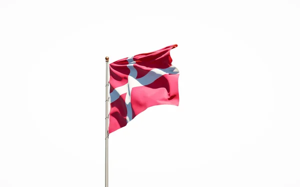 Hermosa Bandera Nacional Dinamarca Sobre Fondo Blanco Isolated Close Dinamarca — Foto de Stock