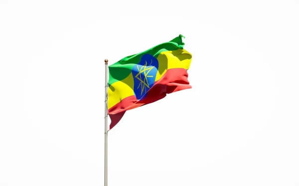 Vacker Nationalstatsflagga Etiopien Vit Bakgrund Isolerad Närbild Etiopiens Flagga Konstverk — Stockfoto