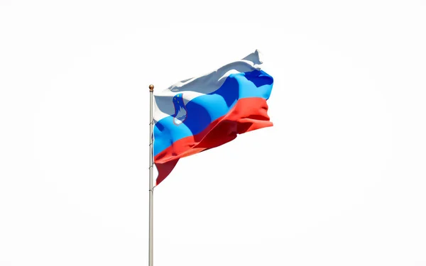 Vacker Nationalstatsflagga Slovenien Vit Bakgrund Isolerad Närbild Slovenien Flagga Konstverk — Stockfoto