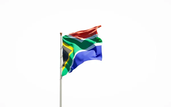 Bela Bandeira Nacional África Sul Sobre Fundo Branco Isolado Close — Fotografia de Stock