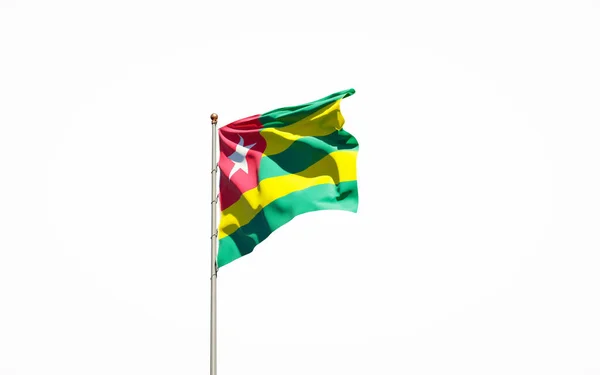 Gyönyörű Nemzeti Zászló Togo Fehér Háttérrel Izolált Közelkép Togo Zászló — Stock Fotó